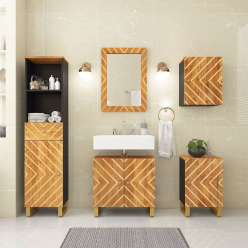 Komplet kopalniških omaric 5-delni rjav in črn trden mangov les