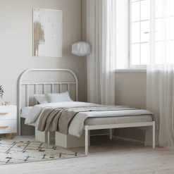 Kovinski posteljni okvir z vzglavjem bel 100x190 cm