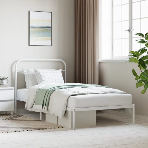 Kovinski posteljni okvir z vzglavjem bel 100x200 cm