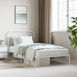 Kovinski posteljni okvir z vzglavjem bel 107x203 cm