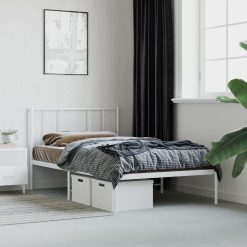 Kovinski posteljni okvir z vzglavjem bel 107x203 cm