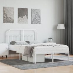 Kovinski posteljni okvir z vzglavjem bel 120x200 cm