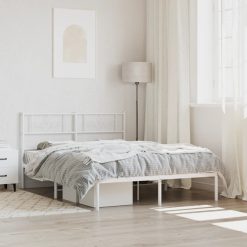 Kovinski posteljni okvir z vzglavjem bel 135x190 cm
