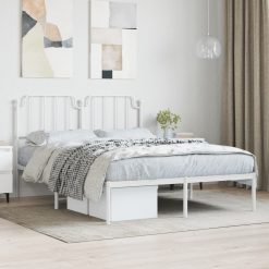 Kovinski posteljni okvir z vzglavjem bel 135x190 cm
