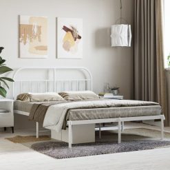 Kovinski posteljni okvir z vzglavjem bel 140x190 cm