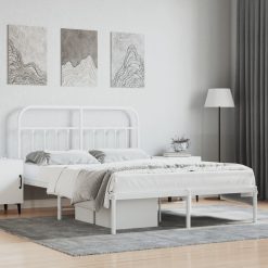 Kovinski posteljni okvir z vzglavjem bel 140x200 cm
