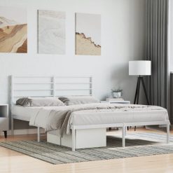 Kovinski posteljni okvir z vzglavjem bel 150x200 cm