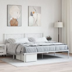 Kovinski posteljni okvir z vzglavjem bel 180x200 cm
