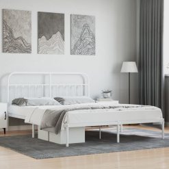 Kovinski posteljni okvir z vzglavjem bel 183x213 cm