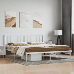 Kovinski posteljni okvir z vzglavjem bel 193x203 cm