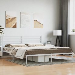Kovinski posteljni okvir z vzglavjem bel 193x203 cm