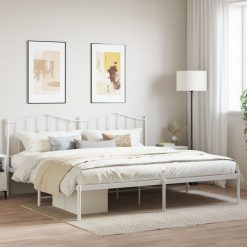 Kovinski posteljni okvir z vzglavjem bel 200x200 cm