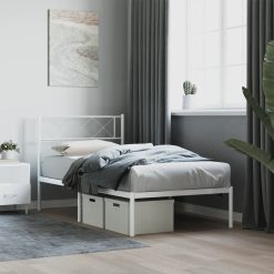 Kovinski posteljni okvir z vzglavjem bel 90x190 cm