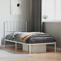 Kovinski posteljni okvir z vzglavjem bel 90x190 cm