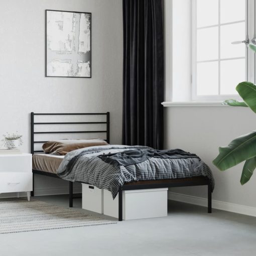 Kovinski posteljni okvir z vzglavjem črn 107x203 cm