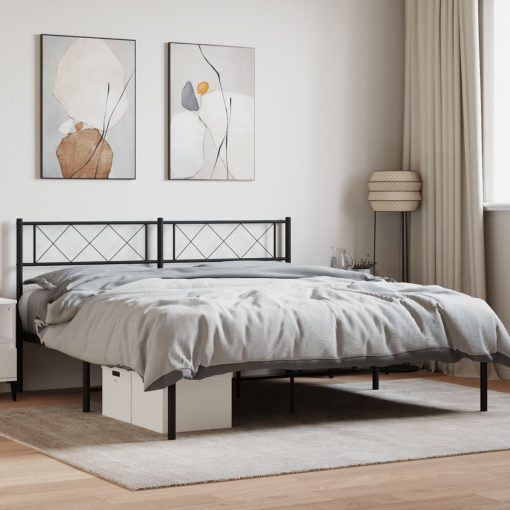 Kovinski posteljni okvir z vzglavjem črn 135x190 cm