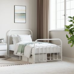 Kovinski posteljni okvir z vzglavjem in vznožjem bel 100x190 cm