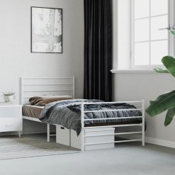 Kovinski posteljni okvir z vzglavjem in vznožjem bel 100x200 cm
