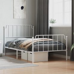 Kovinski posteljni okvir z vzglavjem in vznožjem bel 107x203 cm