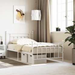 Kovinski posteljni okvir z vzglavjem in vznožjem bel 107x203 cm