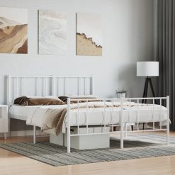 Kovinski posteljni okvir z vzglavjem in vznožjem bel 120x190 cm