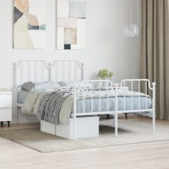 Kovinski posteljni okvir z vzglavjem in vznožjem bel 120x200 cm