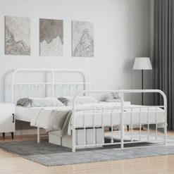Kovinski posteljni okvir z vzglavjem in vznožjem bel 135x190 cm