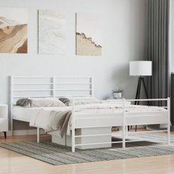 Kovinski posteljni okvir z vzglavjem in vznožjem bel 135x190 cm