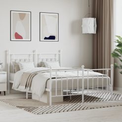 Kovinski posteljni okvir z vzglavjem in vznožjem bel 140x190 cm