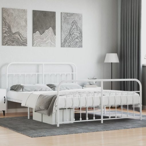 Kovinski posteljni okvir z vzglavjem in vznožjem bel 180x200 cm