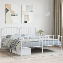 Kovinski posteljni okvir z vzglavjem in vznožjem bel 183x213 cm