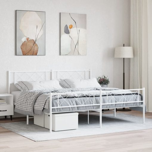 Kovinski posteljni okvir z vzglavjem in vznožjem bel 193x203 cm