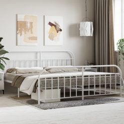 Kovinski posteljni okvir z vzglavjem in vznožjem bel 193x203 cm