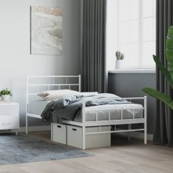 Kovinski posteljni okvir z vzglavjem in vznožjem bel 75x190 cm