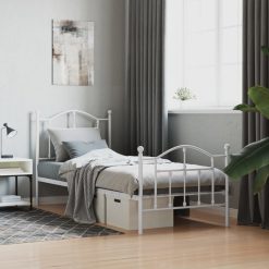 Kovinski posteljni okvir z vzglavjem in vznožjem bel 90x190 cm