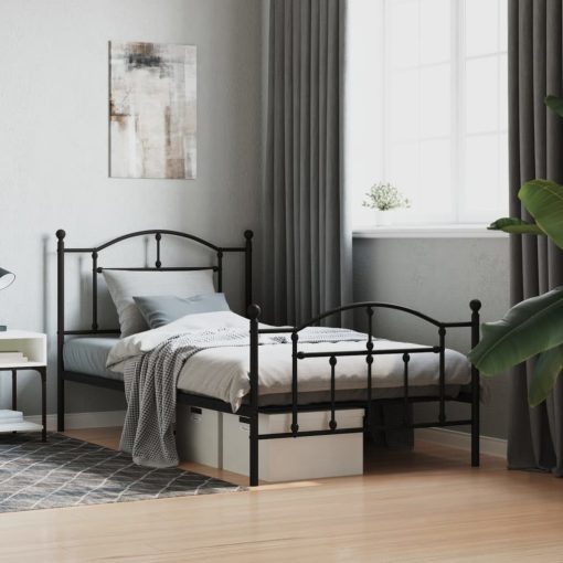 Kovinski posteljni okvir z vzglavjem in vznožjem črn 100x190 cm