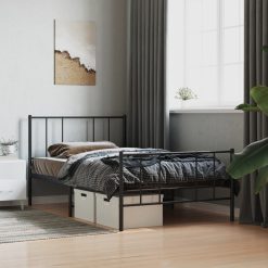 Kovinski posteljni okvir z vzglavjem in vznožjem črn 100x200 cm