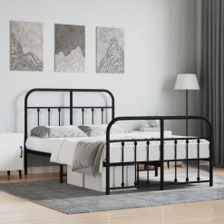 Kovinski posteljni okvir z vzglavjem in vznožjem črn 120x200 cm