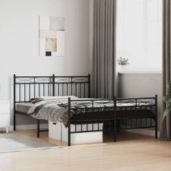 Kovinski posteljni okvir z vzglavjem in vznožjem črn 135x190 cm