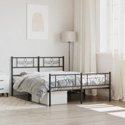 Kovinski posteljni okvir z vzglavjem in vznožjem črn 135x190 cm