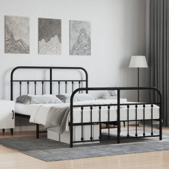 Kovinski posteljni okvir z vzglavjem in vznožjem črn 150x200 cm
