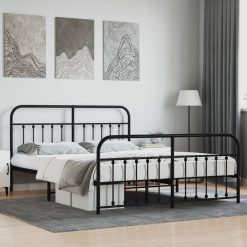 Kovinski posteljni okvir z vzglavjem in vznožjem črn 160x200 cm