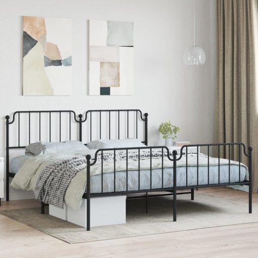 Kovinski posteljni okvir z vzglavjem in vznožjem črn 180x200 cm