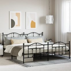 Kovinski posteljni okvir z vzglavjem in vznožjem črn 200x200 cm