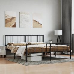 Kovinski posteljni okvir z vzglavjem in vznožjem črn 200x200 cm