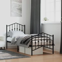 Kovinski posteljni okvir z vzglavjem in vznožjem črn 75x190 cm