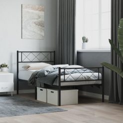Kovinski posteljni okvir z vzglavjem in vznožjem črn 80x200 cm