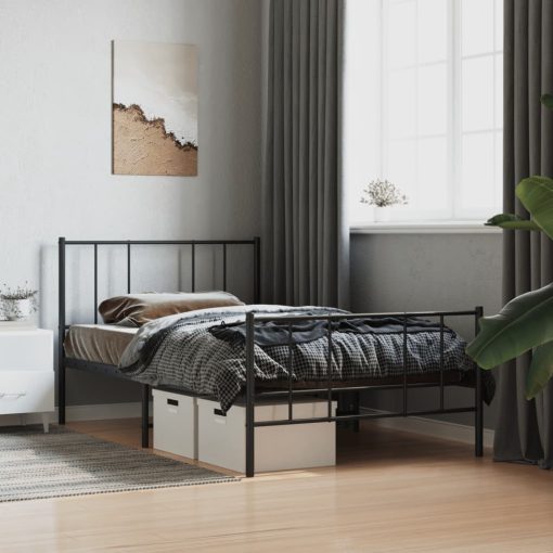 Kovinski posteljni okvir z vzglavjem in vznožjem črn 80x200 cm