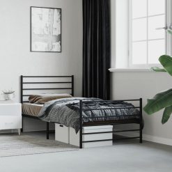 Kovinski posteljni okvir z vzglavjem in vznožjem črn 90x190 cm