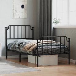 Kovinski posteljni okvir z vzglavjem in vznožjem črn 90x200 cm